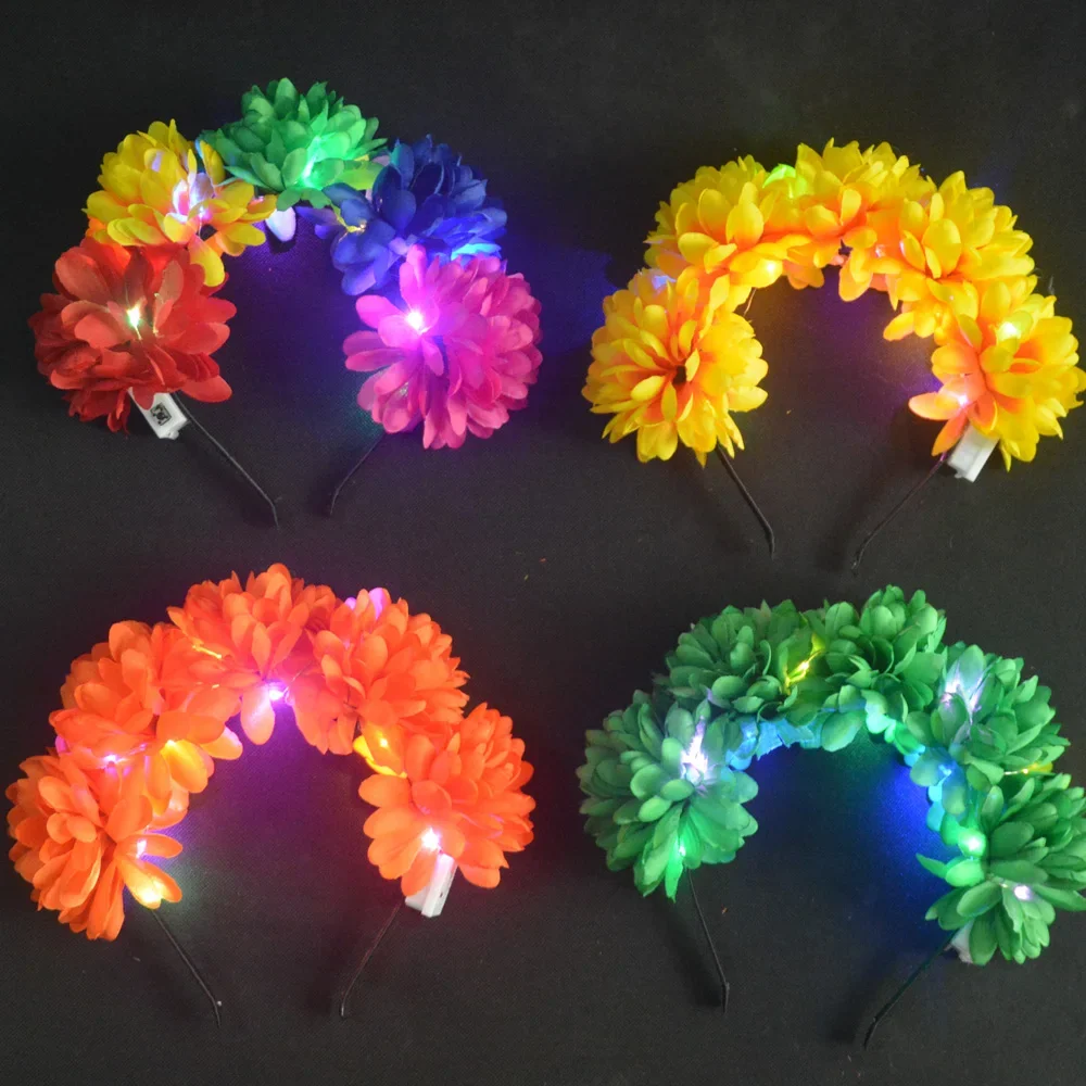 1pcs Halloween Light Up Flower Crown Headband LED Lights Green Yellow Colors Blue Orange Black Red  Wedding Festival