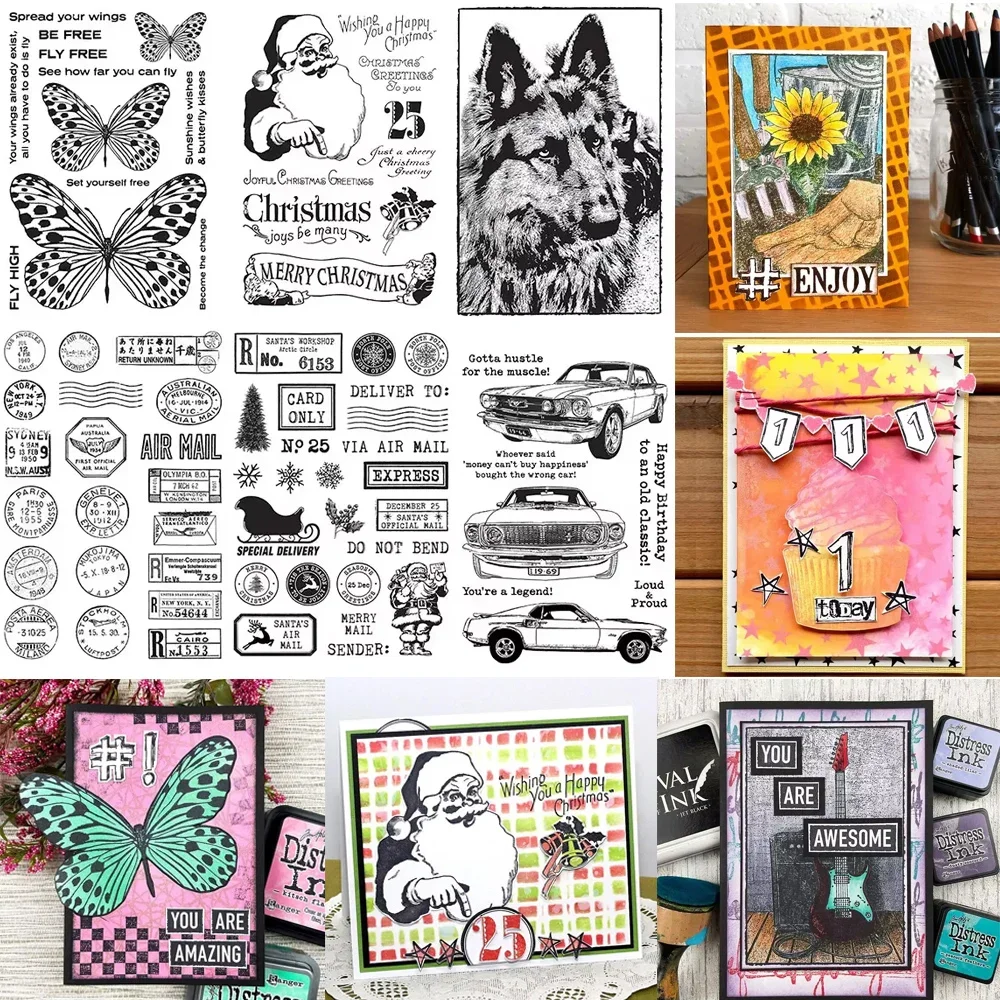 Schmetterling Wolf Tiere Frohe Weihnachten Klare Stempel Auto Sentiment Worte Stempel Für DIY Scrapbooking Präge Handwerk machen