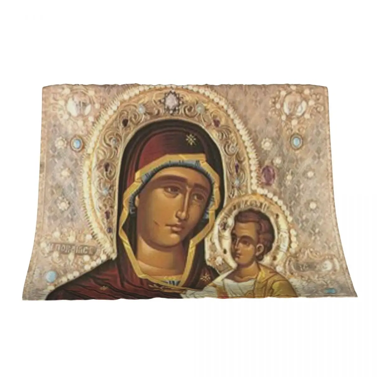 

Virgin Mary and Baby Jesus: The Iveron Theotokos Throw Blanket Heavy cosplay anime halloween Blankets