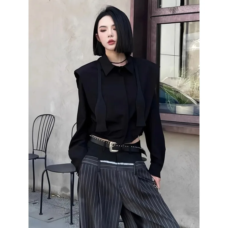 Début de l'automne nouveau Style ruban épaulette chemise à manches longues femmes Style Niche haut Blouses