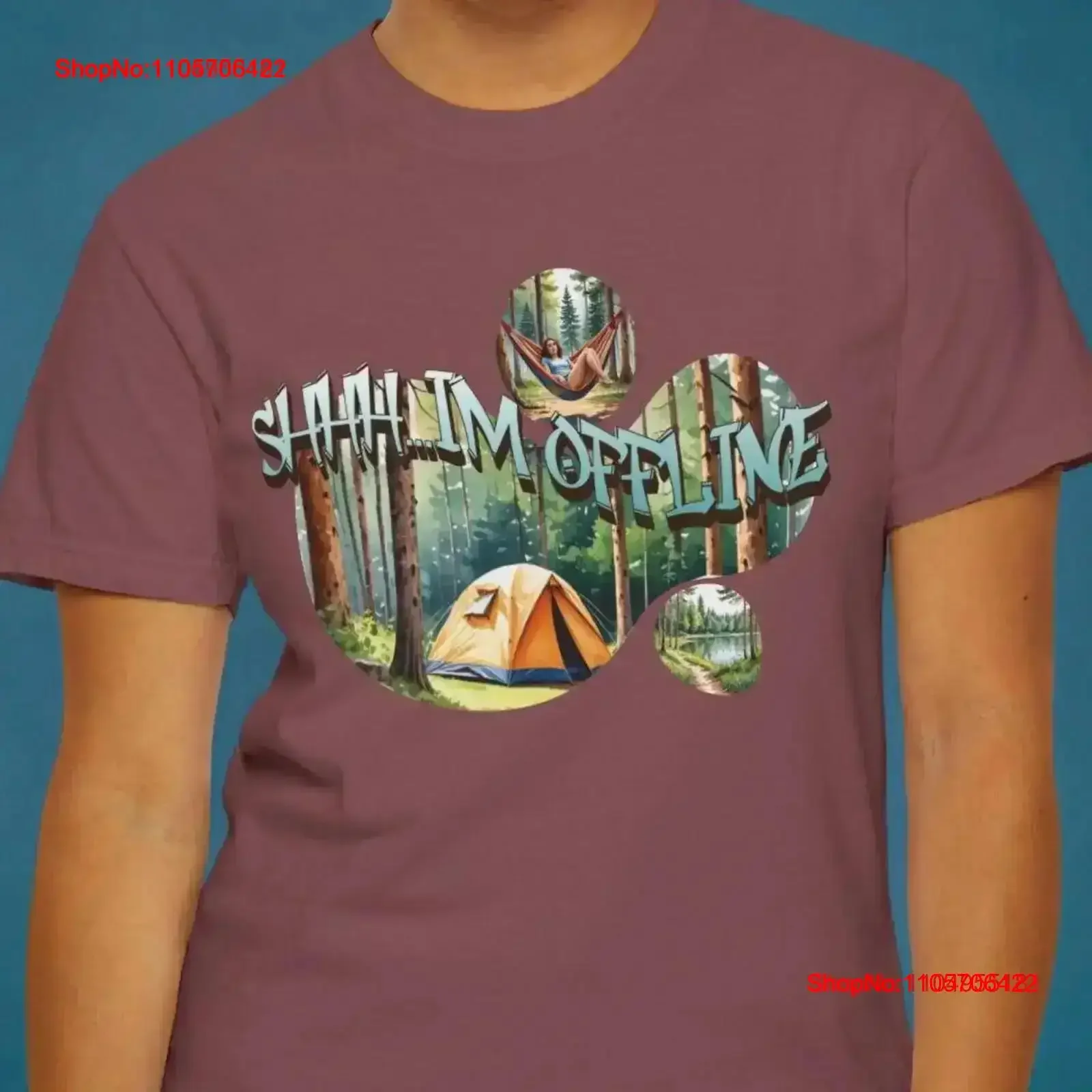 Shhh Im Offline Outdoor Lovers Hiking and Camping T Shirt vintage Washed Stylish graphic Casual Soft Top For Everyday Wear