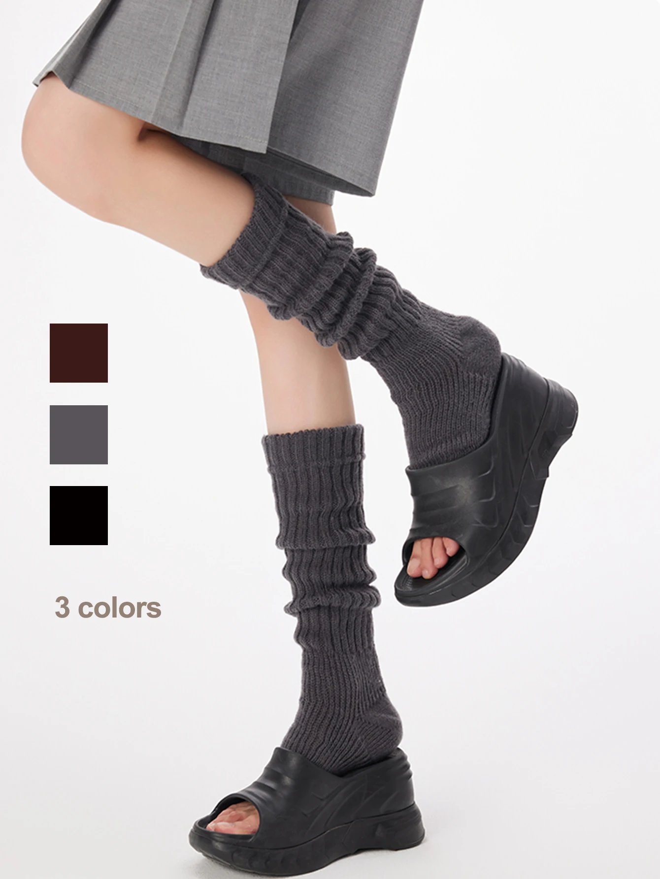 

1 Pair Soild Colors Black Coffee Grey Thicken Warm Autumn Winter Rib Slouchy Socks Leg Warmer Fashion