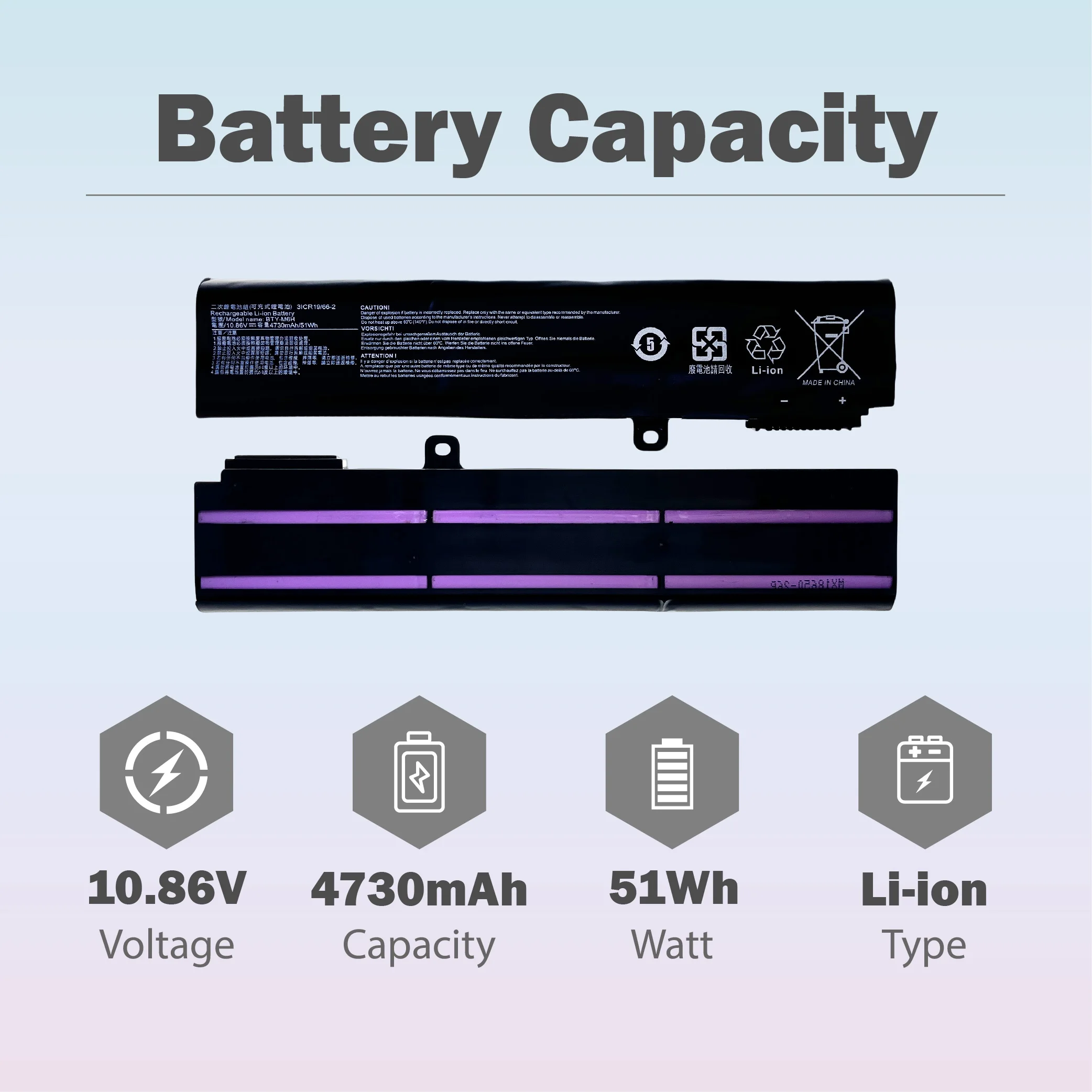 BTY-M6H 4730mAH 51Wh Replacement Laptop Battery for MSI GE62 GE72 GP62 PE60 PE70 GE62VR GP72 GL72 2QC 2QD 2QE GL62M MS-1792 MS-1