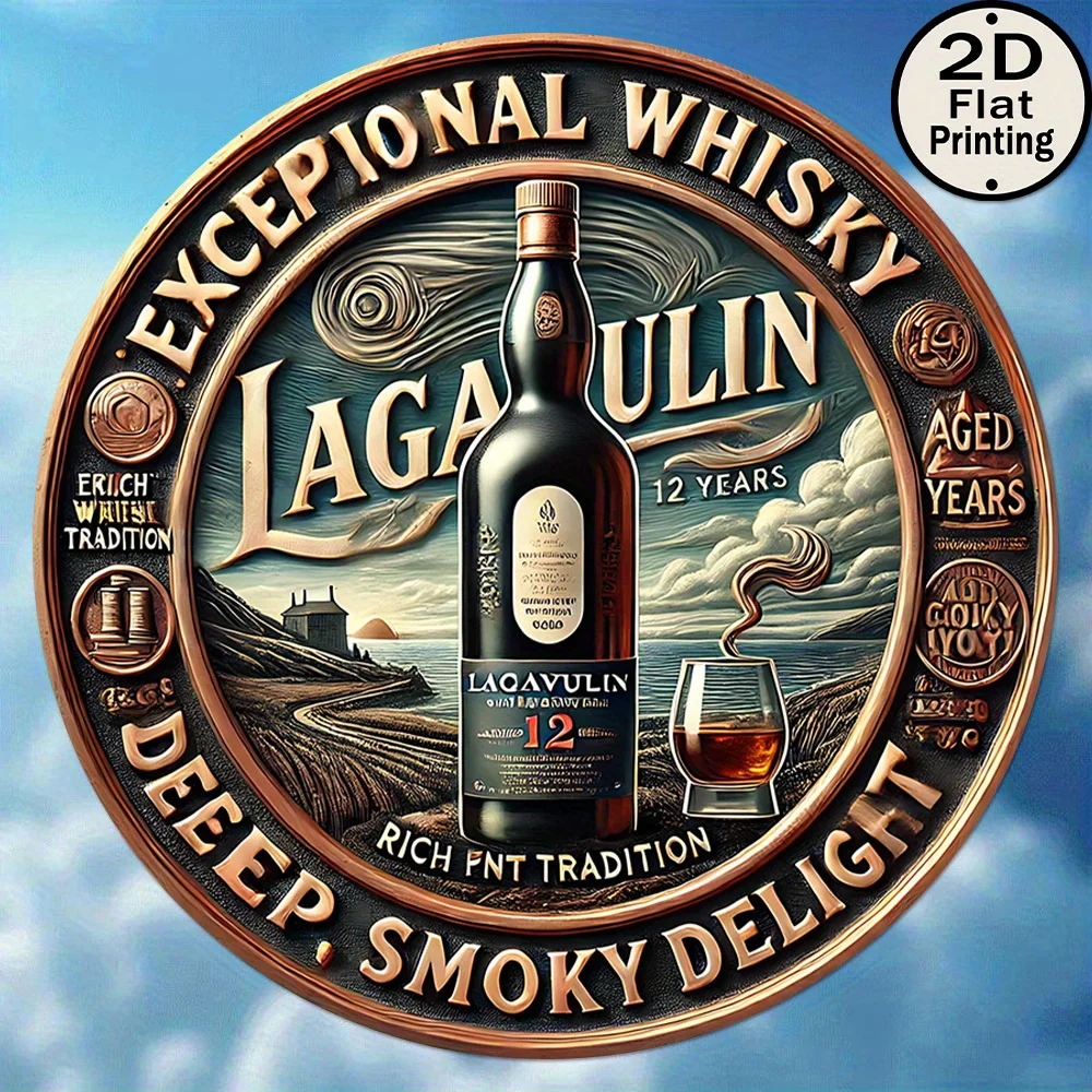 Letrero de Madera Vintage 2D Plano de Whisky Lagavulin, 12 Años, Decoración para Bar, Pub u Hogar, Regalo con Delicioso Aroma Ahumado