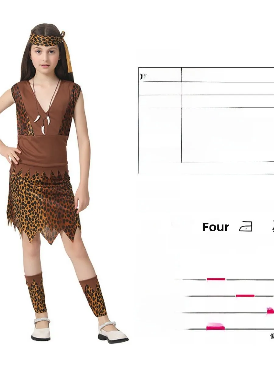 子供用女性用ワイルドマン ハロウィン コスプレ パフォーマンスコスチューム レオパード柄 ロールプレイング衣装 パーティーやオーディション用