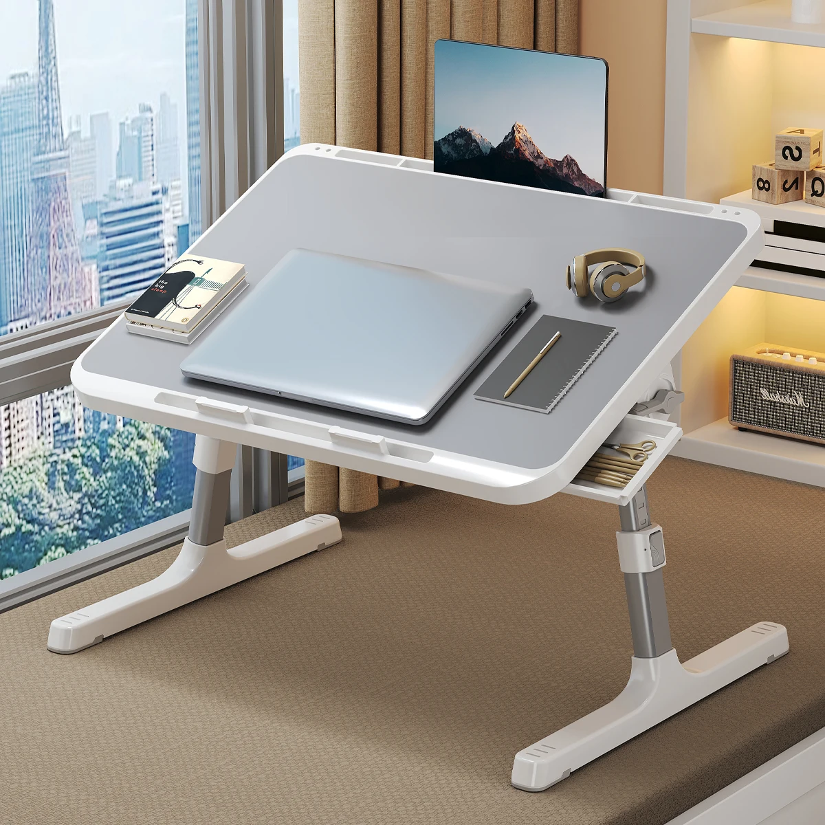 Laptop Tray, Multi-purpose Premium Lapdesk, Height Angle Adjustable, Drawer, Tablet Slot, for Eating, Working, Writing, Gaming,