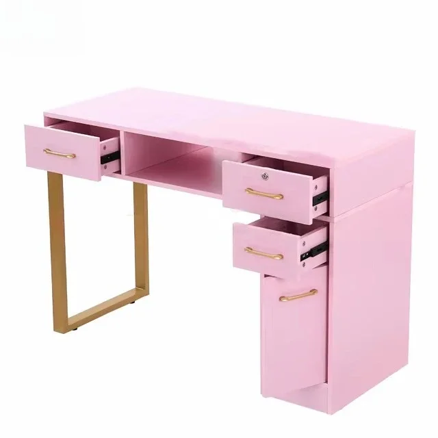 Professional pink Nail Desk with Built-in Vacuum Salon Manicure Table Salon Furniture