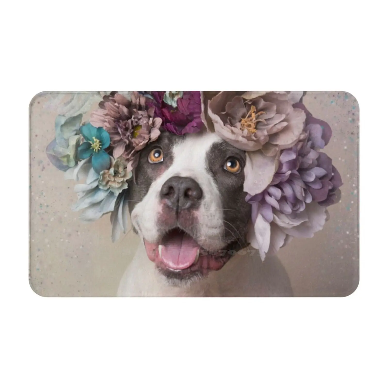 Flower Power , Nakita 3D Household Goods Mat Rug Carpet Foot Pad Pit Bull Flowers Dog Rescue Shelter Love Flower Crown Pitbull