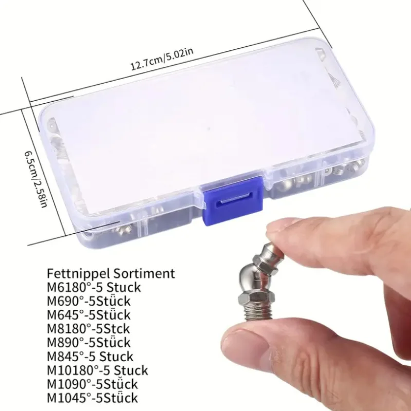 Imagen 3: Juego de 60 Conectores de Engrase Rectos y en Ángulo de 60 Grados, M10, M8, M6, Universales