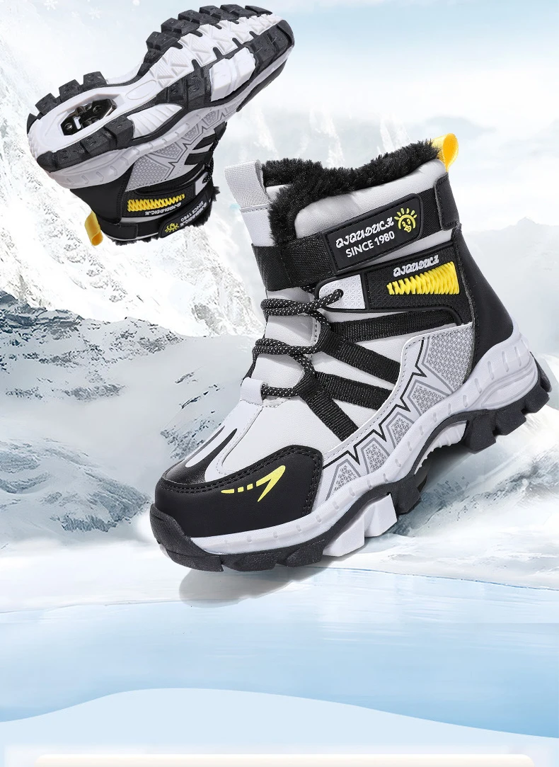 Kinder Outdoor Schneestiefel Winter Mode High-Top Warme Plüsch-Wanderschuhe Bequeme Rutschfeste Wanderschuhe Jungen Outdoor-Sneaker – Detail 1