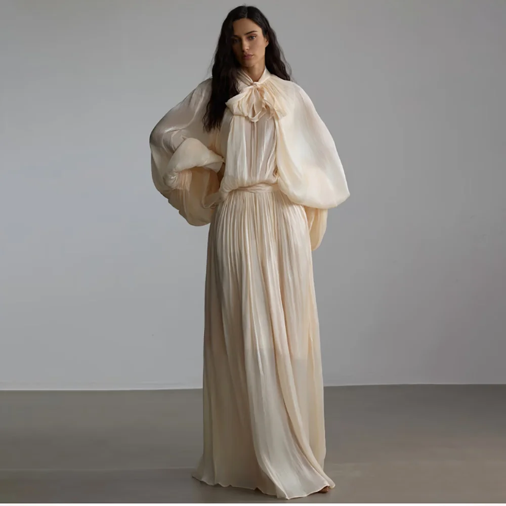 

Women's Formal Evening Gowns Chiffon Long Sleeve Pleated Evening Dresses Elegant Formal Party Gowns Women's Wedding Party Attire