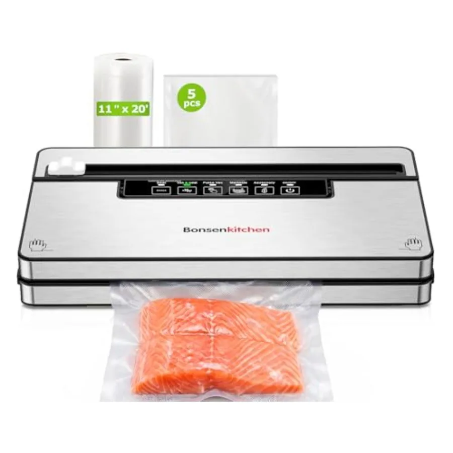 

Vacuum Sealer Machine for Kitchen Use, ABS Plastic Body, Black, 80 kPa Suction with 5 Vacuum Modes, Built-in Cutter Bag Storage