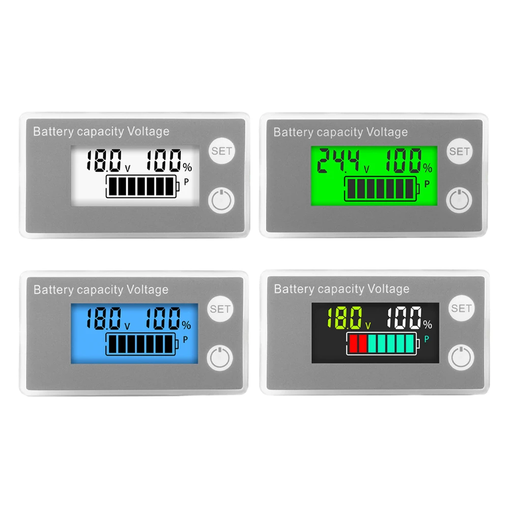 DC8-100V LCD Digital Voltmeter Battery Capacity Indicator Meter Pannel Percentage Display Voltage Temperature Alarm White Shell