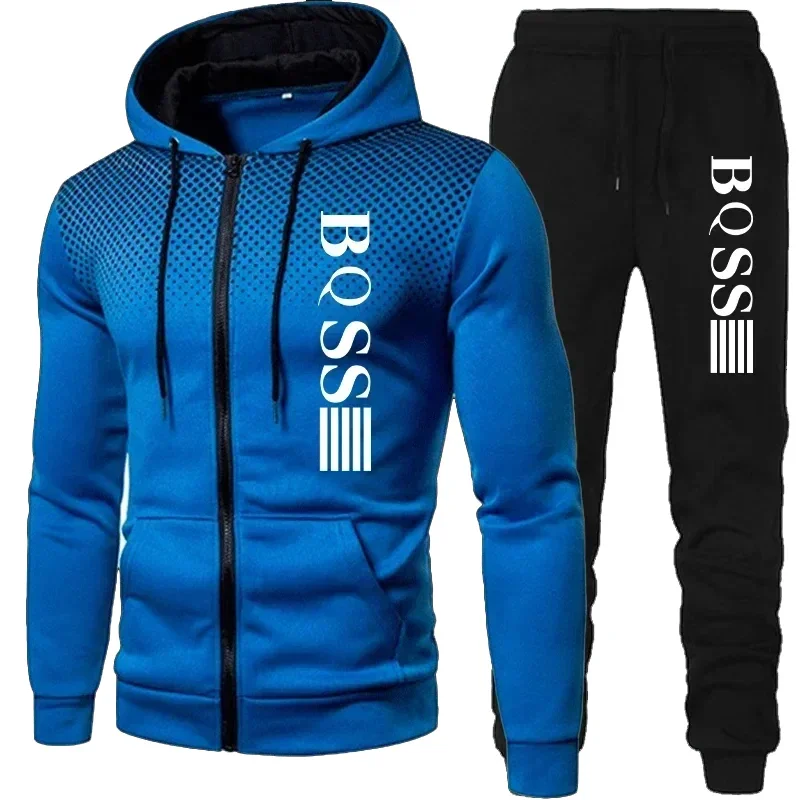 Costem for Men Clothing Spotted Sweatshirt Suit Hoodie and Pants Suit Mens Fashion Suits Men\'s Winter Clothes New Two Piece Set