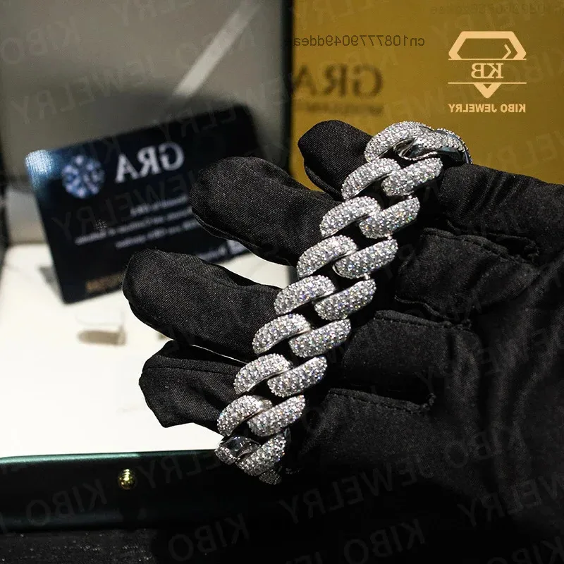 

Hip Hop 20MM Bust Down Miami Prong Setting LAB Grown Moissanite Diamond 925 Silver VVS Iced Out Cuban Link Chain