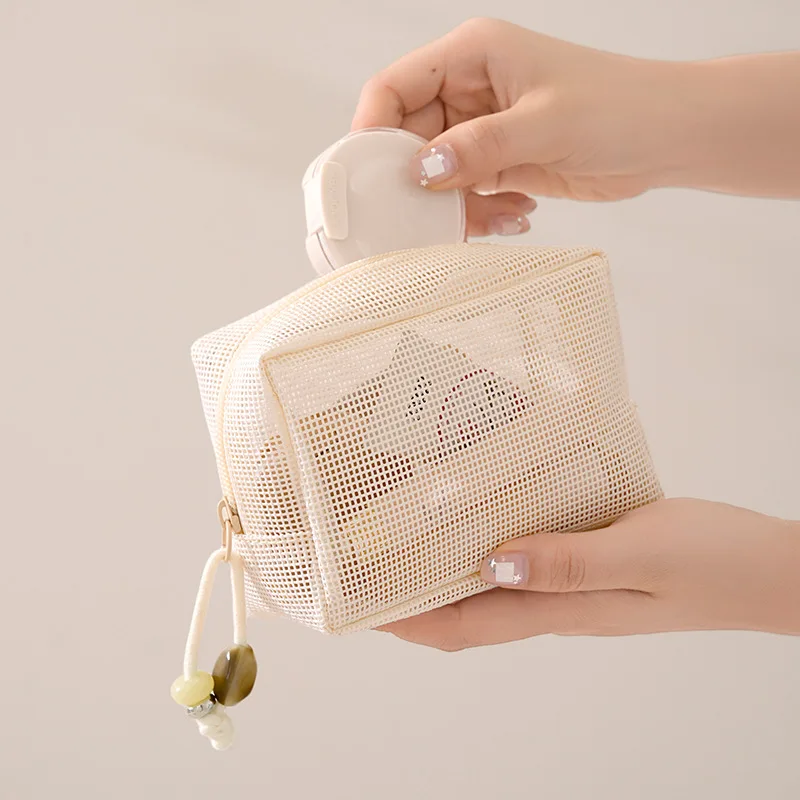 A New Model Casual Nylon Storage Pouch Hand-held With Zipper Cosmetic Bag Multipurpose Mesh Mesh Pouch Travel