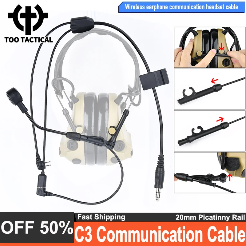 

WADSN Tactical C3 Earphones Communication Talk Headset Cable Suitable For 7.0 Interface PTT Airsoft Hunting Accessories