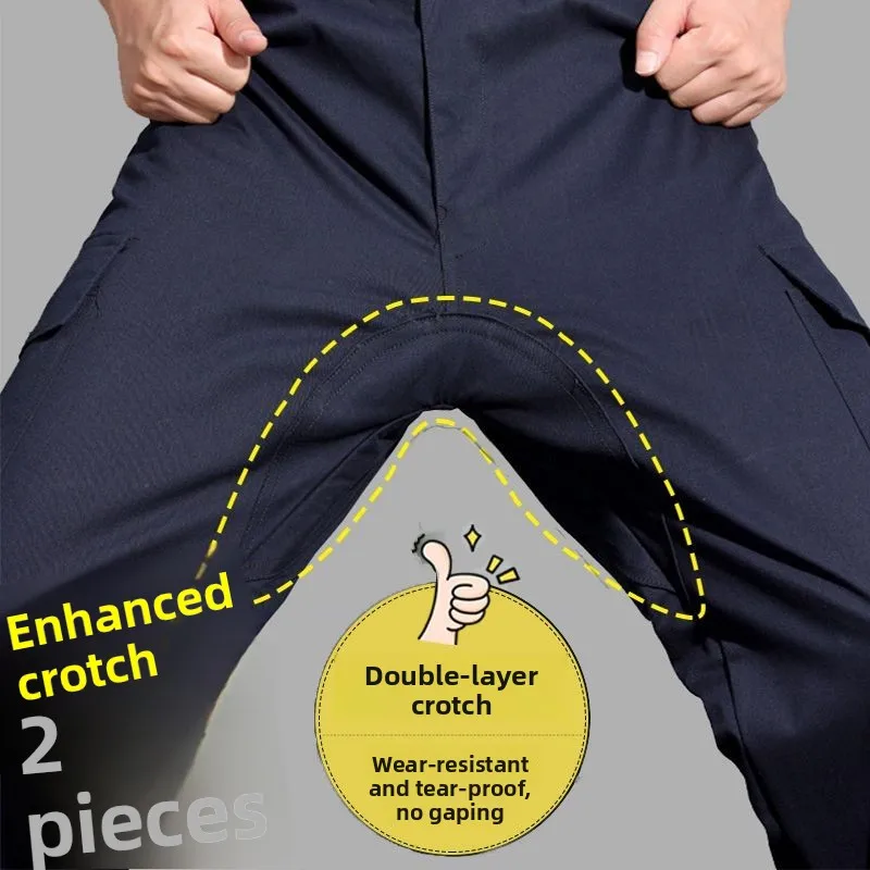 

Износостойкие рабочие брюки для мужчин, высокая талия, неэластичные, для сварки, прямые, в стиле милитари