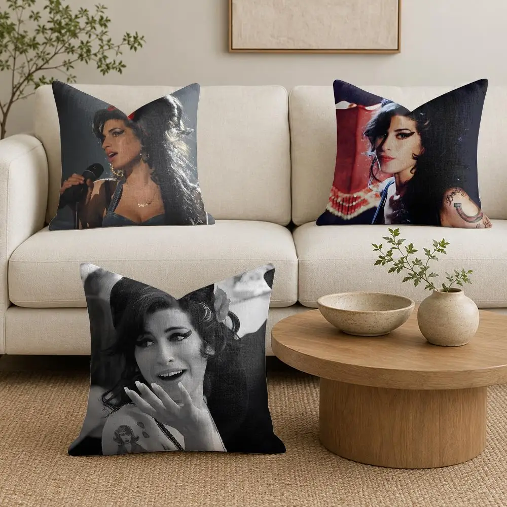 British Singer A-Amy Winehouse Cushion Cover Organic Linen Square Pillow Case Durable Non-Allergenic And Kind To Skin