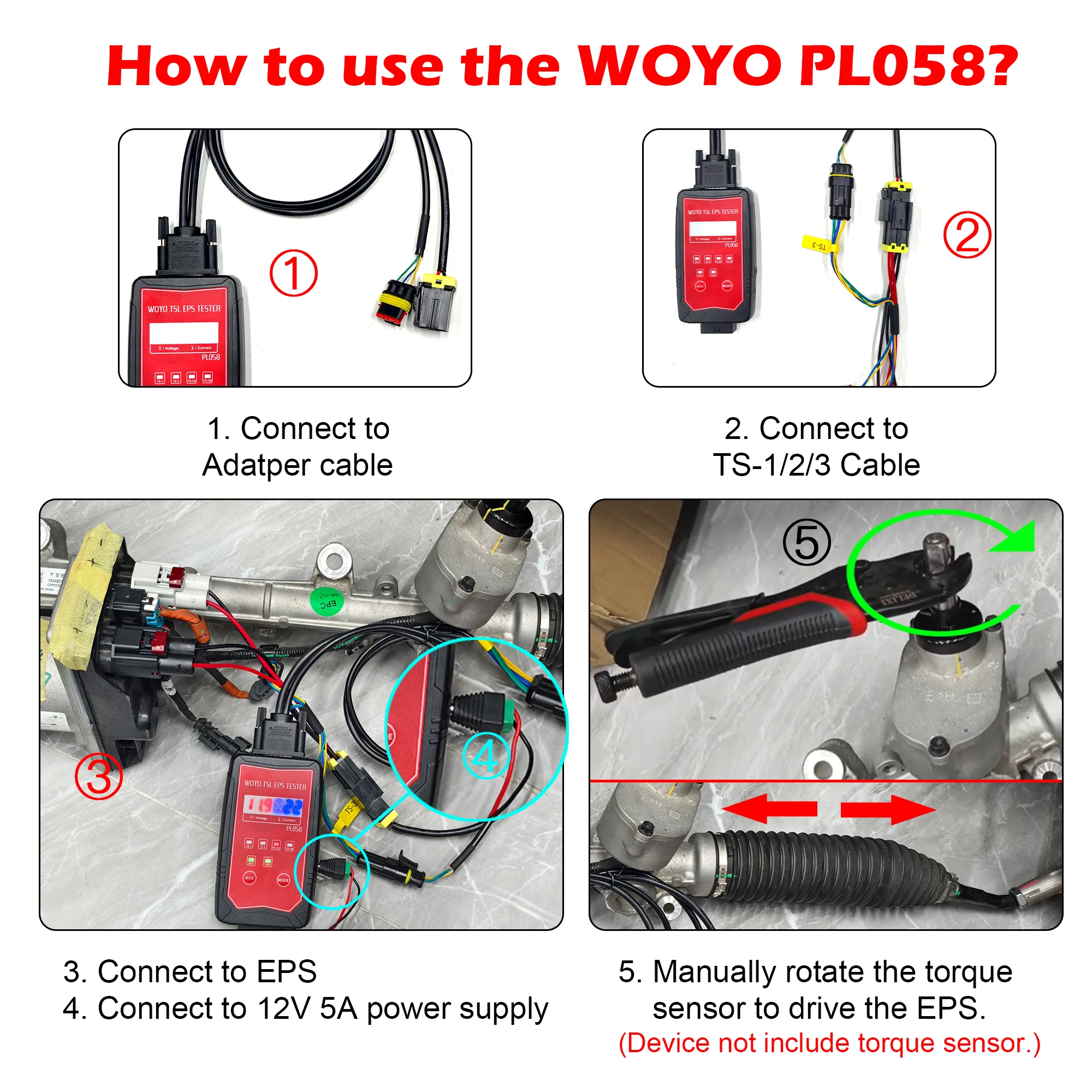 WOYO PL058 EPS Tester 12V en banco volante eléctrico para Tesla modelo Y/S/3/X Detector de Motor herramienta de diagnóstico de coche