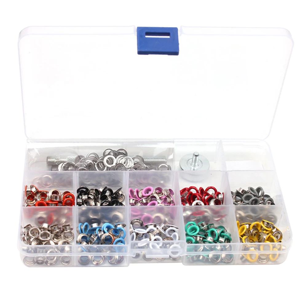 

300 Pcs Grommets Kit Colorful Eyelet Buttons Clothing Fasteners Shoelaces DIY Projects Storage Case Sewing Supplies