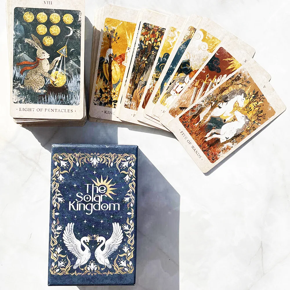 The Solar Kingdom Tarot Cards Deck 78PCS Vintage Gold Gilded Edge Oracle Divination Witchcraft Spiritual Board Game Gift