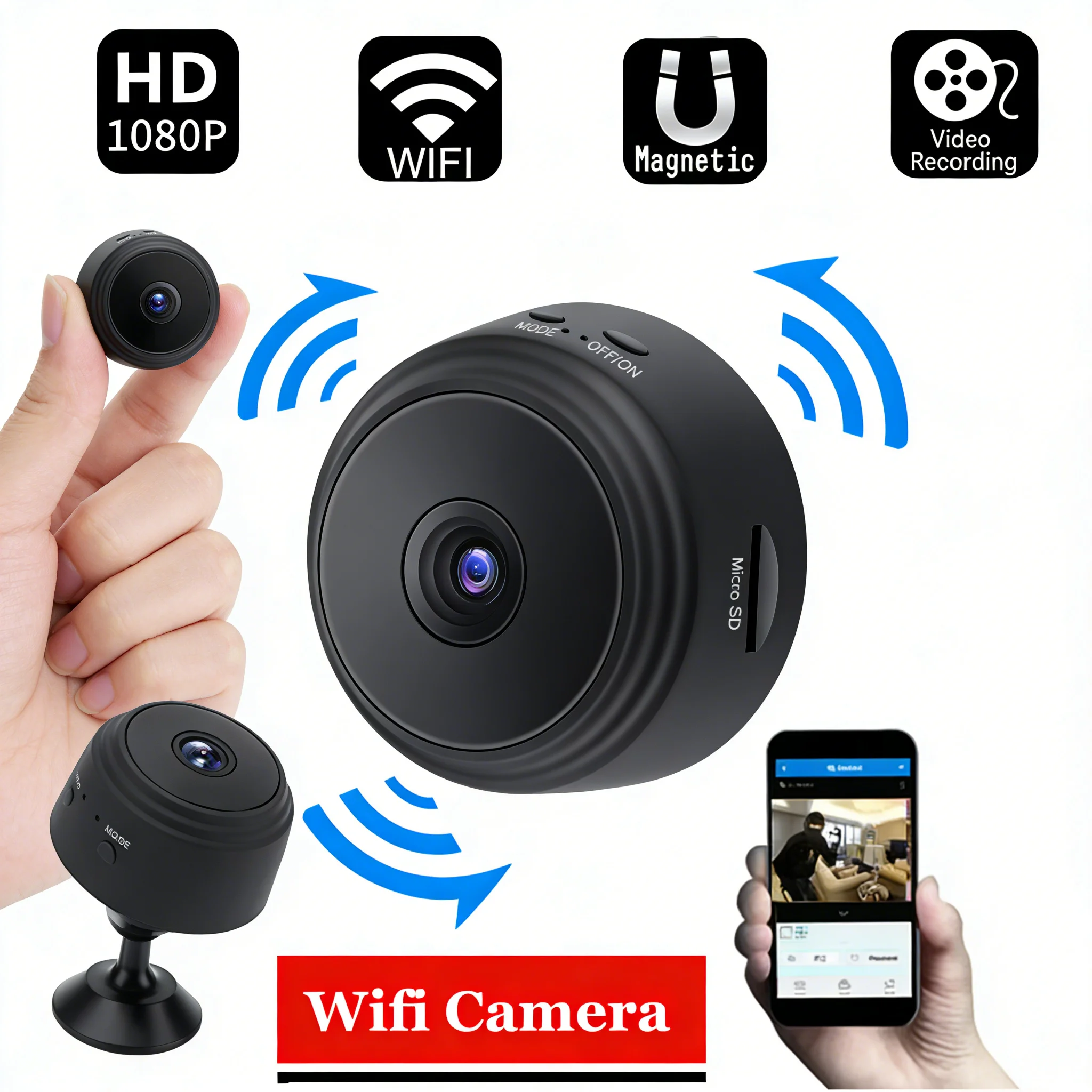 A9 Mini 1080P WiFi Security Camera - 2.4G Wireless Wide Angle Remote Monitoring Rechargeable Battery
