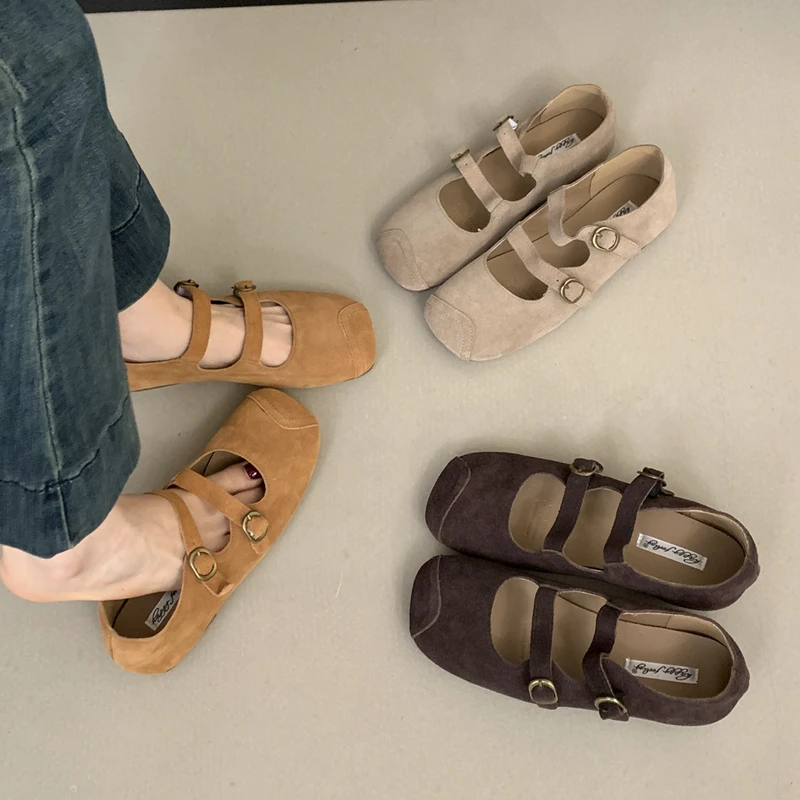 

SUOJIALUN 2025 Autumn New Women Flat Shoes Round Toe Soft Flat Heel Ladies Casual Mary Jane Shoes Shallow Dress Boat Shoes