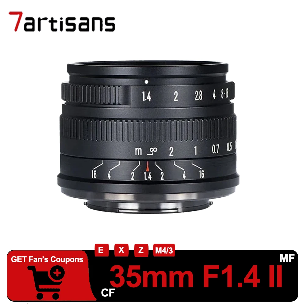 

7Artisans 35mm F1.4 Mark II APS-C Prime Lens Wide Angle Manual Focus Portrait Lens for Sony E Nikon Z Fuji FX M43 mount
