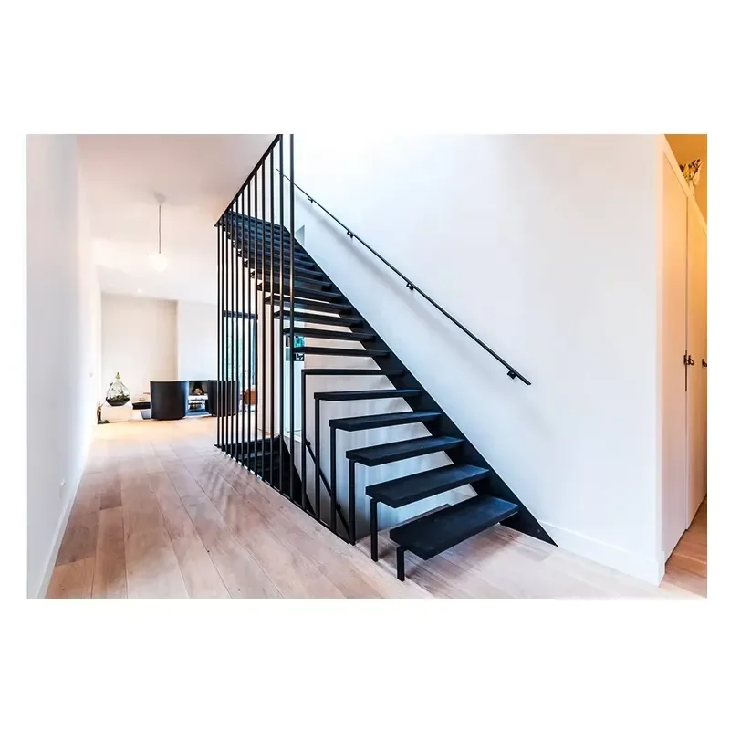 for American Stairs Modern Marble Metal Balustrade Industrial Solid Wood Steps Prefabricated Steel Stairs with Smart LED