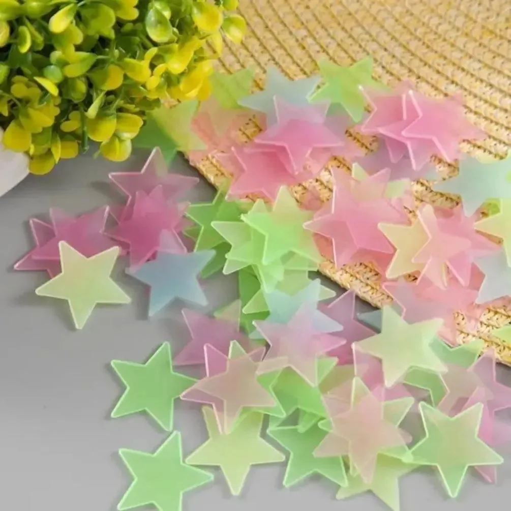 100 Pcs Colorful Glow in The Dark Star Stickers - Luminous Fluorescent Noctilucent Plastic Decals for Bedroom Ceiling & Wall Decor Home Art Murals