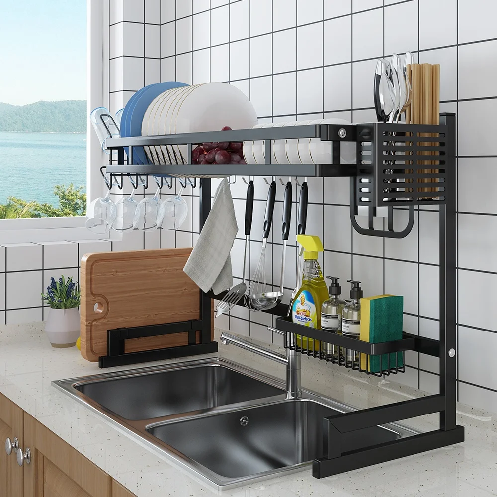 Rack de drenagem de pia de aço inoxidável preto mais vendido (comprimento total de 33,46 polegadas)