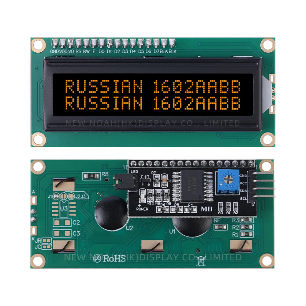 Russian BTN Black Film Orange 1602A IIC Adapter Board 16 Pin Controller T7066U Character LCD Module Display Screen 80*36*11MM
