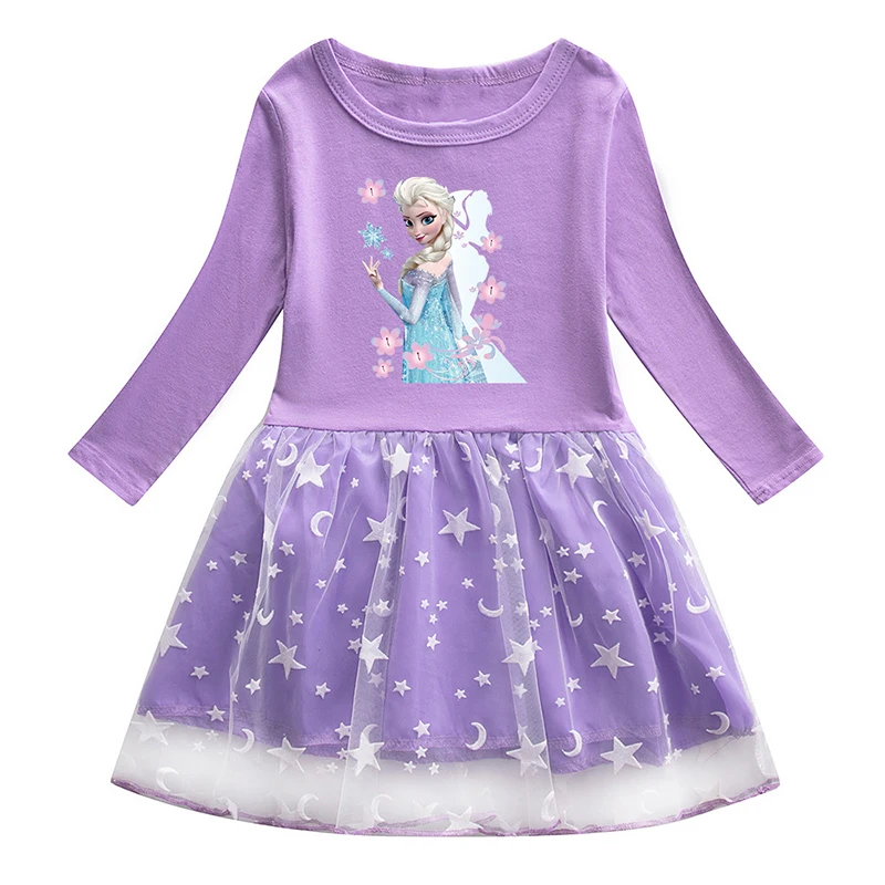 Children's Clothing Long Sleeve Clothes Autumn Baby Girls Kids Party Dresses Vestidos Toddler Frozen Princess Elsa Mesh Dress