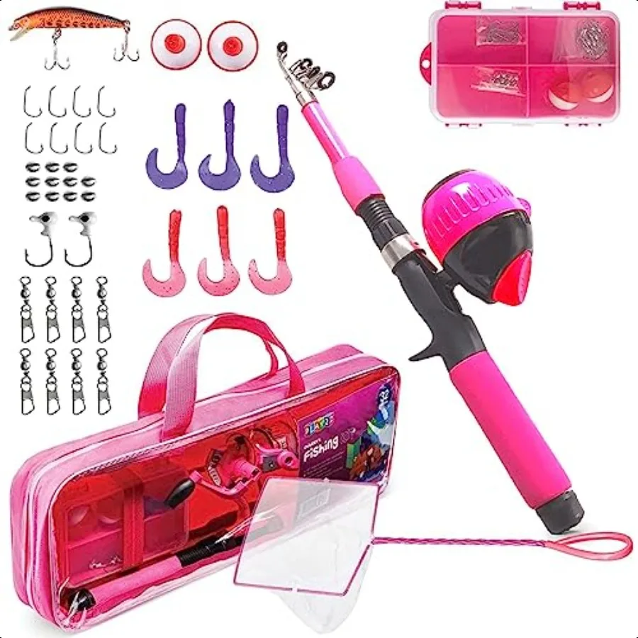 

Play22 Fishing Pole Pink 40 Pc Fishing Rod and Reel Combos Fishing Poles for Youth Includes Fishing Tackle Fishing Gear Fishing