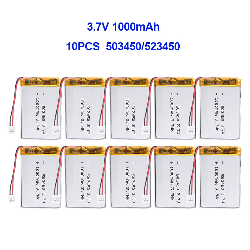 10SZT 503450 / 523450   Akumulator litowo-polimerowy 3,7 V 1000 mAh Akumulator litowo-jonowy JST PH2.0-2P do smartfona GPS DVD MP5
