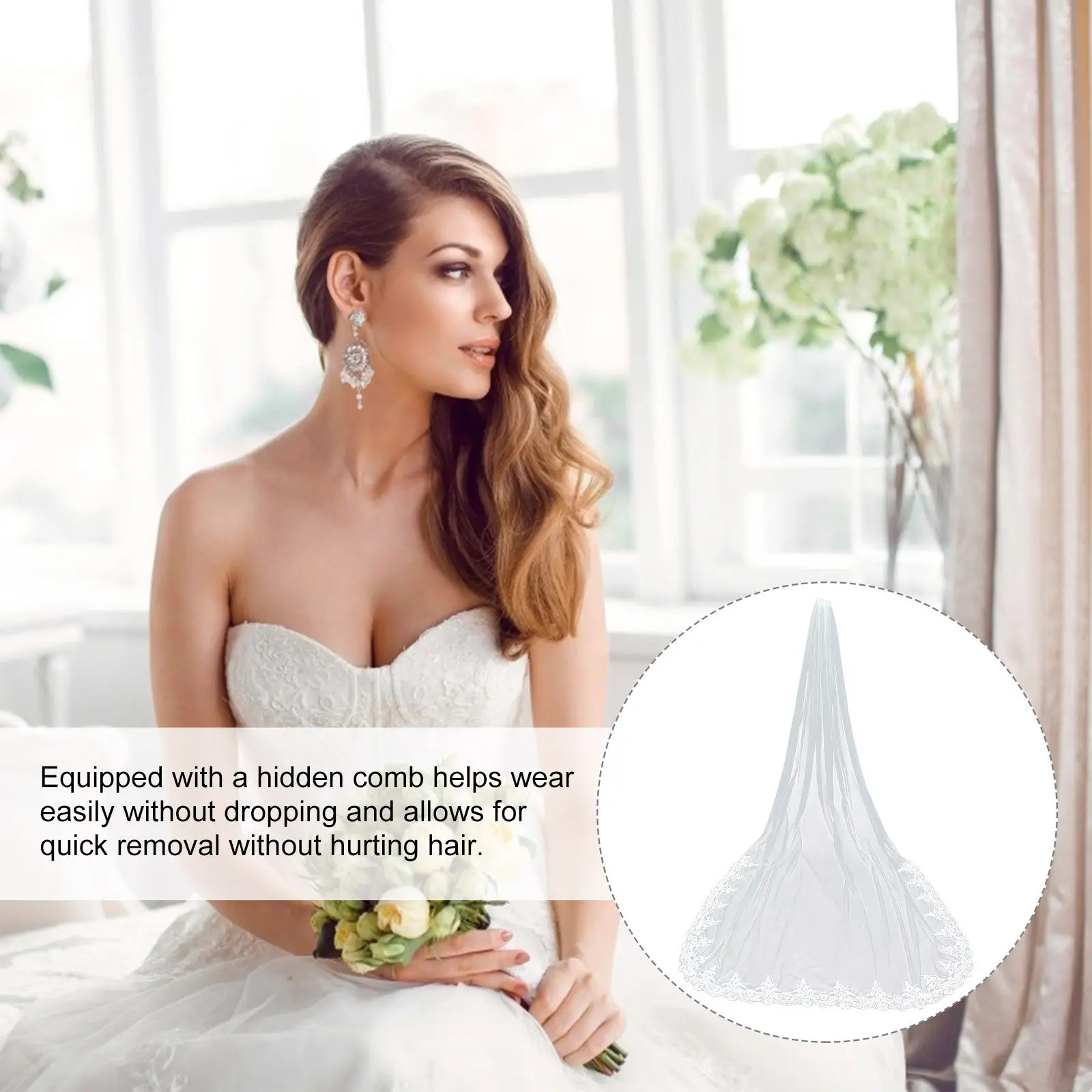Simple Long Lace Edge Elegant Bridal Veil Ivory White 30Cm Wedding Veils Floor Length Veil for Bride Bridal Veils