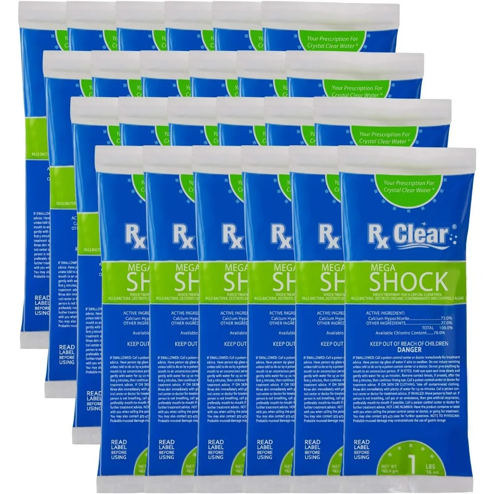 Rx Clear Mega Shock | 73% Calcium Hypochlorite | Kills Algae in Swimming Pools | Works As Pool Sanitizer Clarifier and Algicide