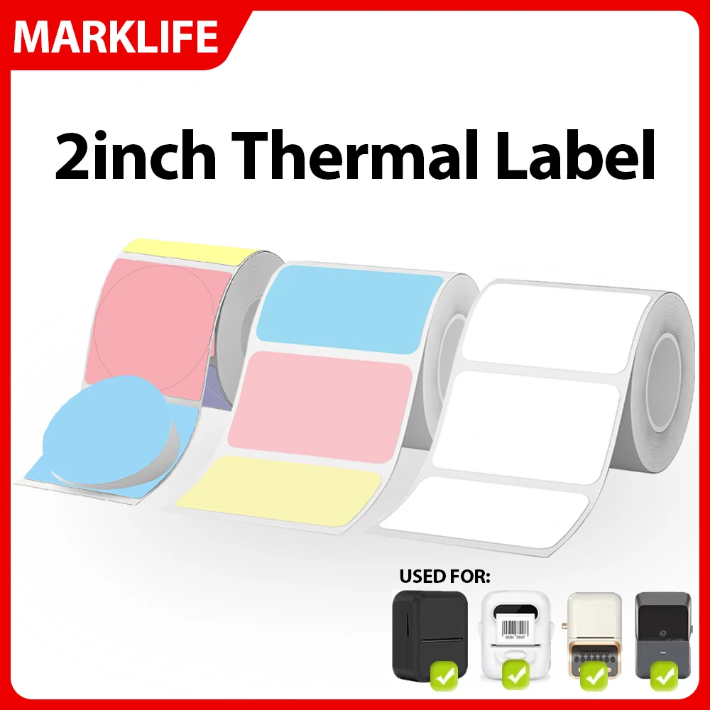 Marklife 1Roll Thermal Label Self-adhesive White Sticker Color Waterproof Paper For X2 P50 Mini Thermal Printer Tags Label Maker