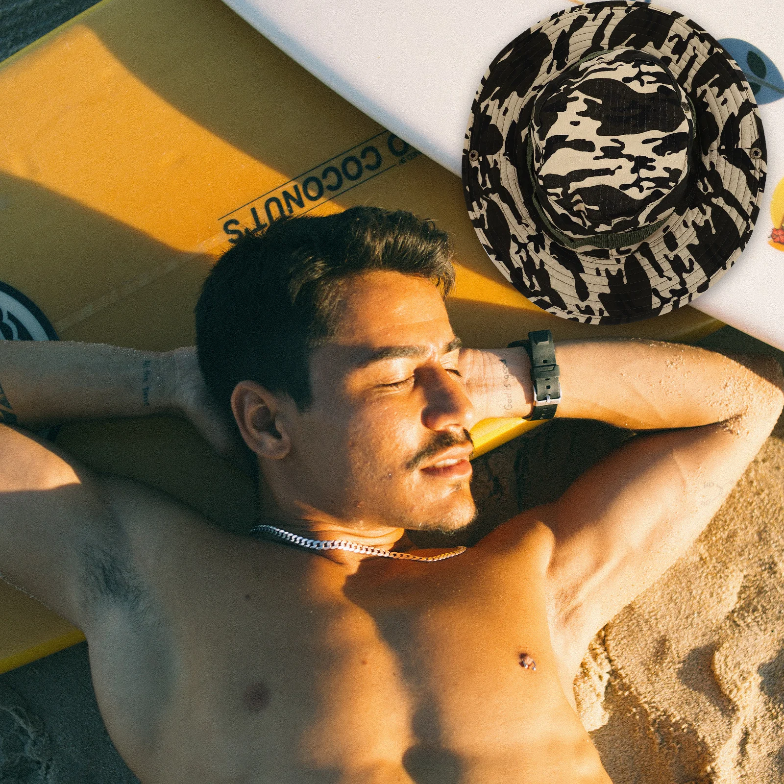 

1Pcs Camouflage Outdoor Fishing Hat Breathable Fabric Adjustable Drawstring Wide Brim Uv Sun Prevention Mountaineering Hat