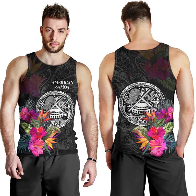 Fashion Cool 3D Printing Polynesian Samoa Flag Tank Top Men Samoa National Emblem Graphic Tank Tops Gym Clothing Men Clothes Top