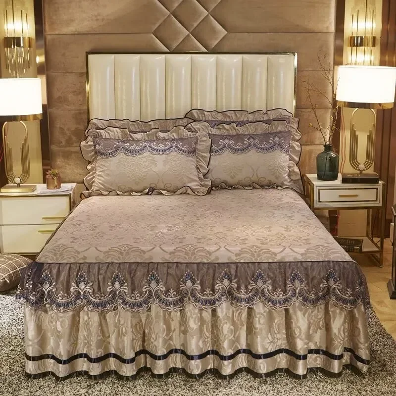 RainFire 3 Pcs Home Bedspread on The Bed Double Bed Decoration Skirt Smooth Cotton Bed Sheets for Queen/King Size