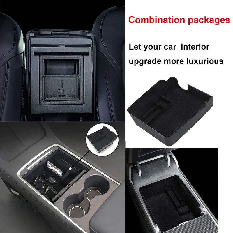 6PCS Center Console Organizer Tray Fit For 2021 Tesla Model 3/Y Armrest Cubby Drawer Storage Box Accessories (Flocking)