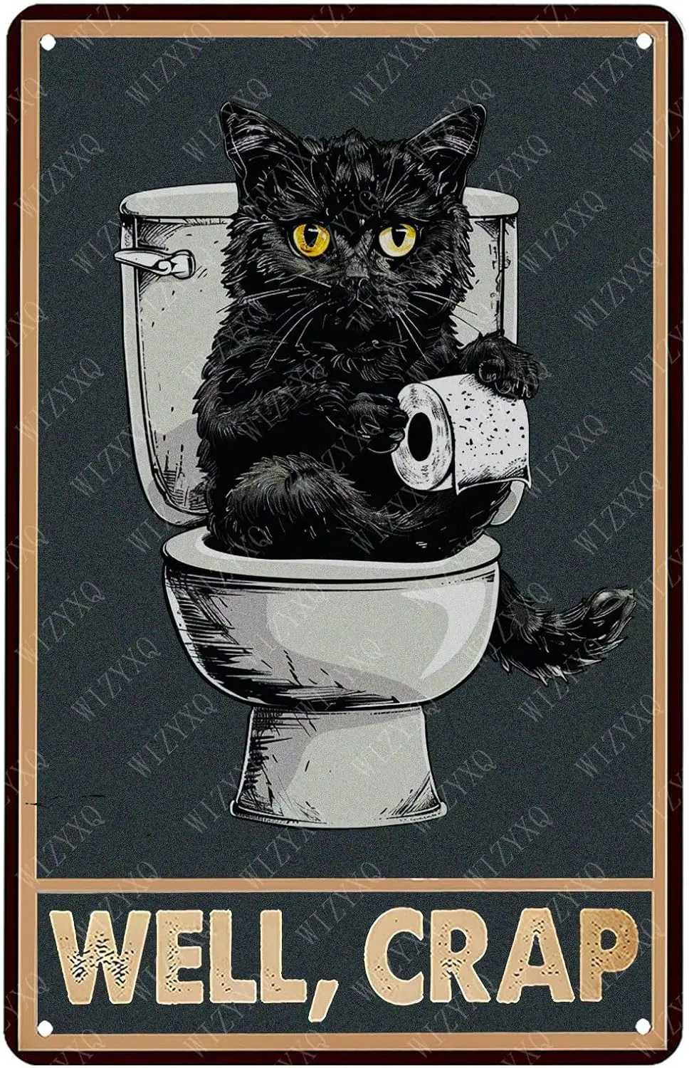 Metal Signs Well Crap Black Cat Sign Vintage Aluminum Tin Sign for Home Living Room Bar Bathroom Wall Decor