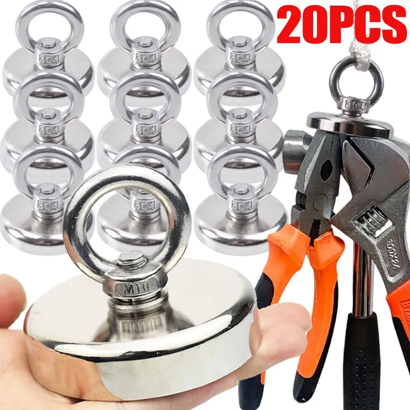 D16~D42mm Strong Magnets Hook with Countersunk Hole Eyebolt Heavy Duty Magnetic Hooks for Home Kitchen Workplace Fishing