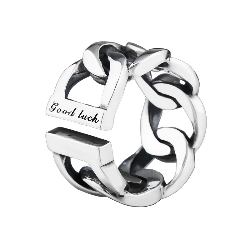 Anillo de escala de números romanos de plata de ley S925, anillo de remache punk hip-hop de moda para hombres con apertura ajustable, famoso en Internet