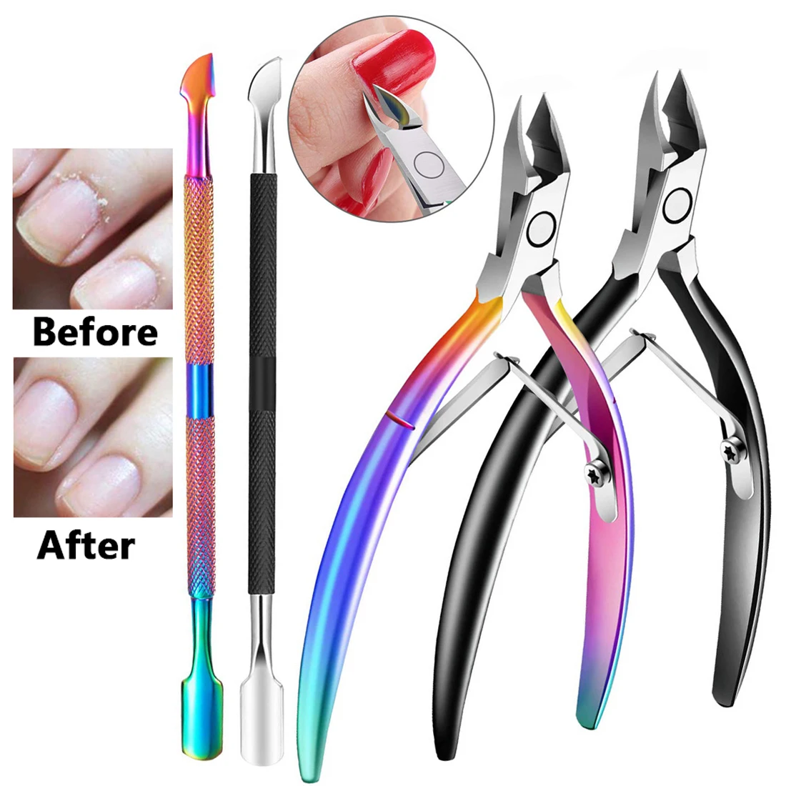 Nail Cuticle Scissors Stainless Steel Manicure Pedicure Tools Black/Rainbow Color Dead Skin Scissor Nipper Clipper Tools