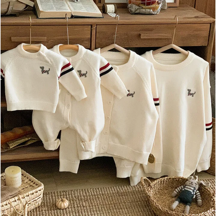 2025 New Mom And Baby Matching Knit Cardigan Winter Outfit Korean Style