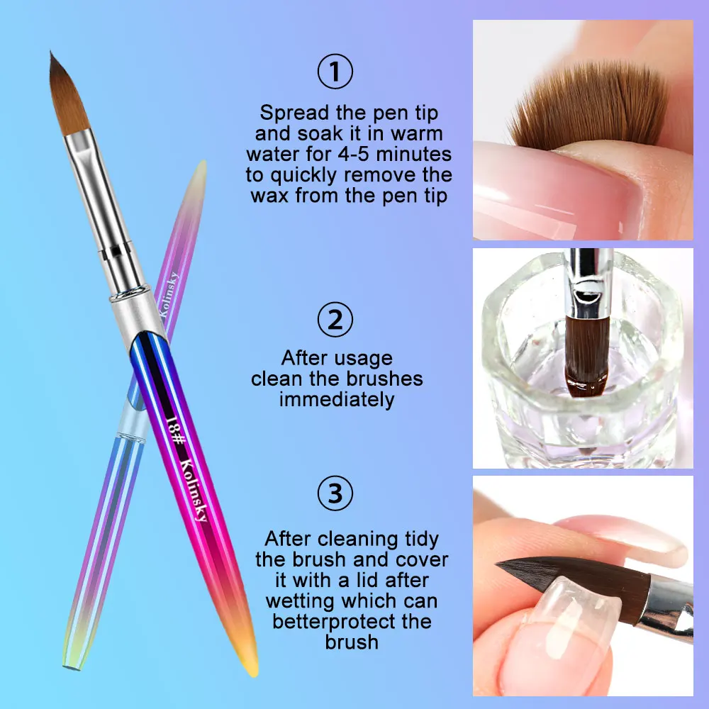Kolinsky Nail Brush for Manicure Gel Brush for Nails Art Brush 3D Acrylic Liquid Powder Carving Gel Brush Liner Drawing Pen