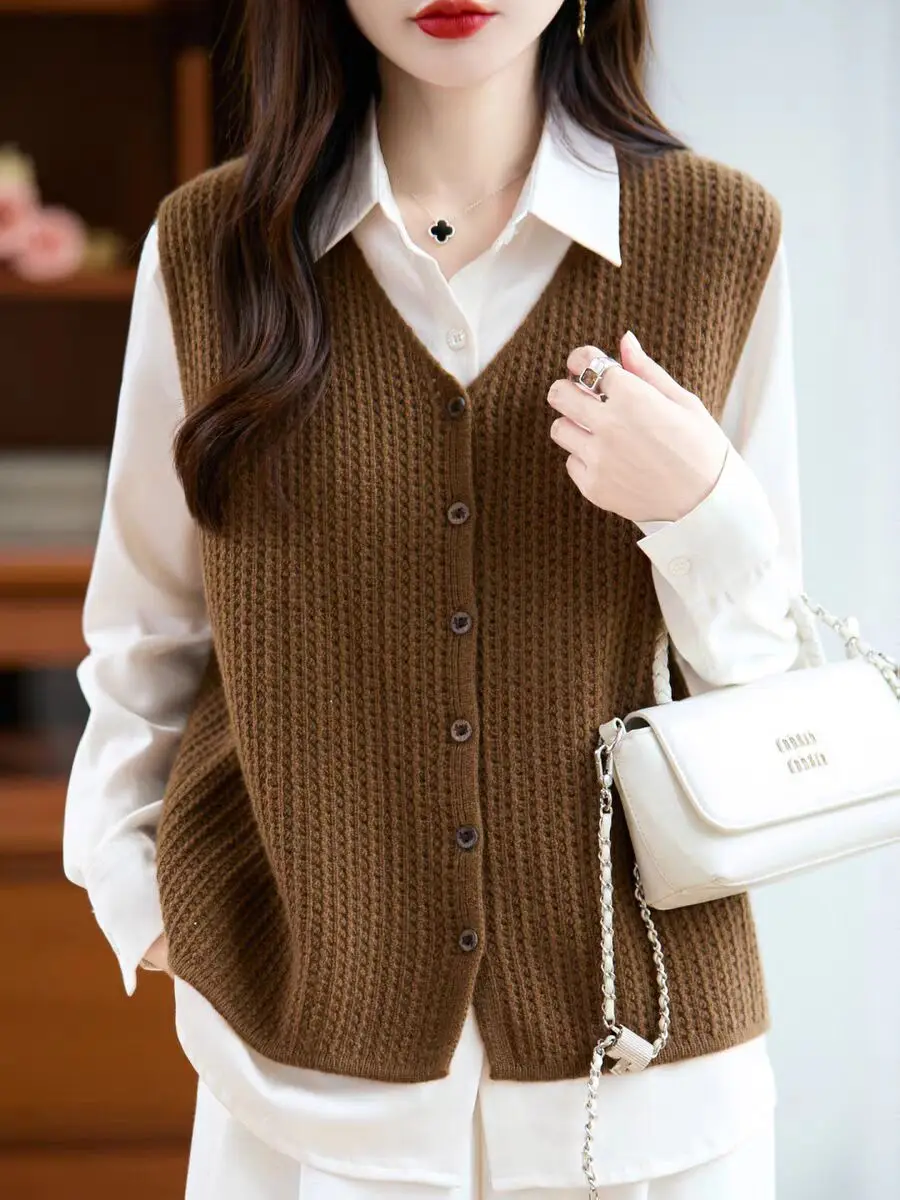 ملابس خارجية جديدة بدون أكمام سترة نسائية محبوكة سترة سوداء على شكل حرف v سترة متماسكة سترة نسائية سترات De Mujer Q1641 #3